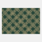 Elegant goud donkergroene kant betaald strepenpatr inpakpapier vel (Voorkant 3)