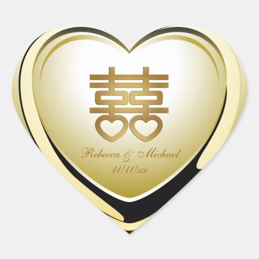 Elegant Goud Dubbel Geluk Hart Sticker (Voorkant)