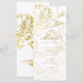 Elegant Goud Eenvoudig Bloemen Bruiloft Menu (Voorkant / Achterkant)
