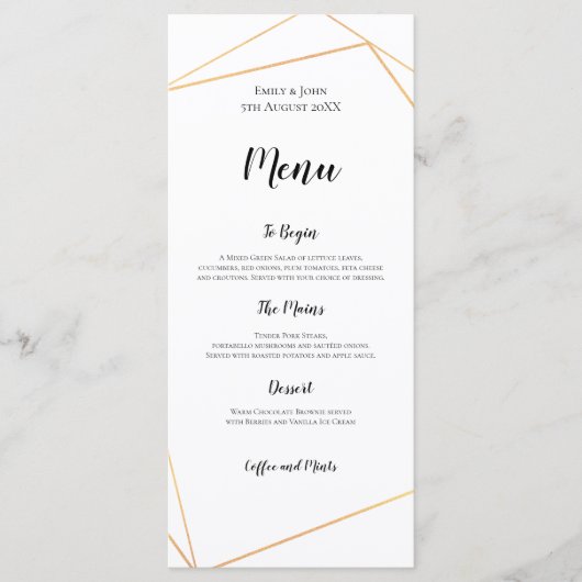 Elegant Goud Eenvoudig Geometrisch Lijst bruiloft Menu (Voorkant)