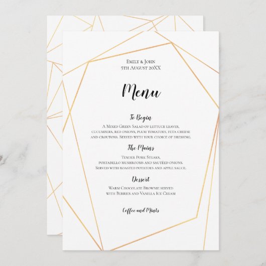 Elegant Goud Eenvoudig Geometrisch Lijst Menu (Voorkant / Achterkant)