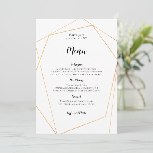 Elegant Goud Eenvoudig Geometrisch Lijst Menu (Staand voorkant)