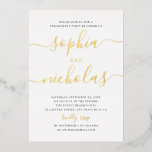 Elegant goud eenvoudige moderne scriptservice folie uitnodiging<br><div class="desc">Elegant goudscript bruiloft verlovingsfeest uitnodiging. Neem contact met me op als je extra objecten nodig hebt.</div>