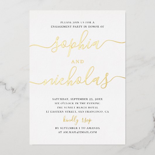 Elegant goud eenvoudige moderne scriptservice folie uitnodiging (Voorkant)