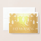 Elegant goud Eid Mubarak Lantaarns + Maan Folie Kaarten (Voorkant met envelop)