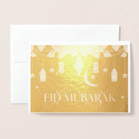 Elegant goud Eid Mubarak Lantaarns + Maan Folie Kaarten (Voorkant met envelop)