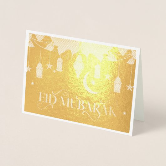 Elegant goud Eid Mubarak Lantaarns + Maan Folie Kaarten (Voorkant)