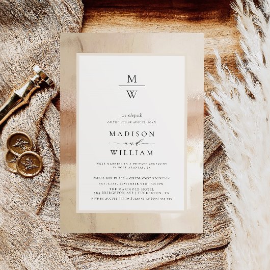 Elegant Goud Elopement Bruiloft Receptie Kaart