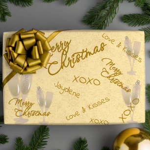 Elegant Goud En Beige Kerstbericht Inpakpapier Vel