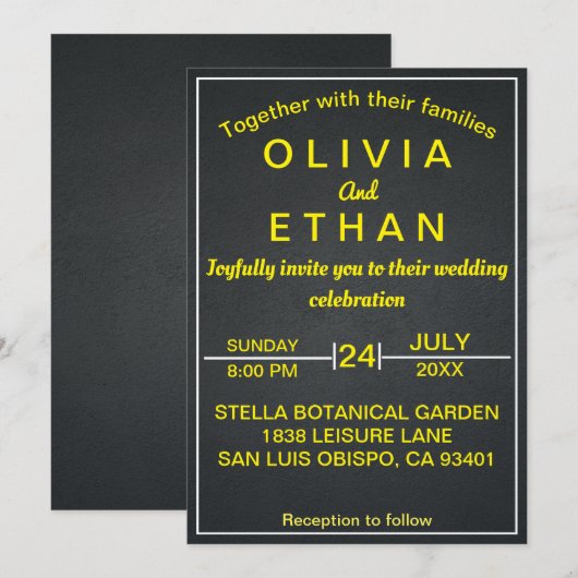 Elegant goud en black rustic Wedding Invitation Kaart (Voorkant / Achterkant)