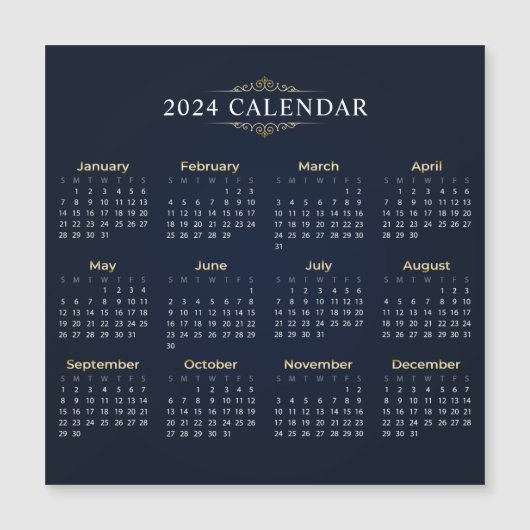 Elegant Goud en Blauw 2024 Kalender Magnetische Ka (Voorkant)