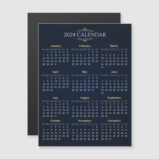 Elegant Goud en Blauw 2024 Kalender Magnetische Ka (Voorkant / Achterkant)