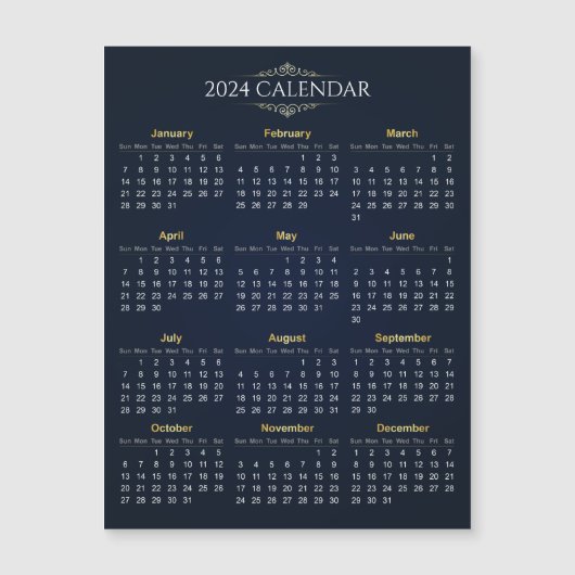 Elegant Goud en Blauw 2024 Kalender Magnetische Ka (Voorkant)