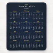 Elegant Goud en Blauw 2024 Kalender | Mousepad Muismat (Voorkant)