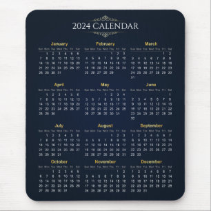 Elegant Goud en Blauw 2024 Kalender   Mousepad Muismat