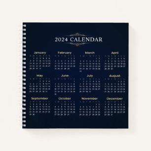 Elegant Goud en Blauw 2024 Kalender   NOTITIEBOEK