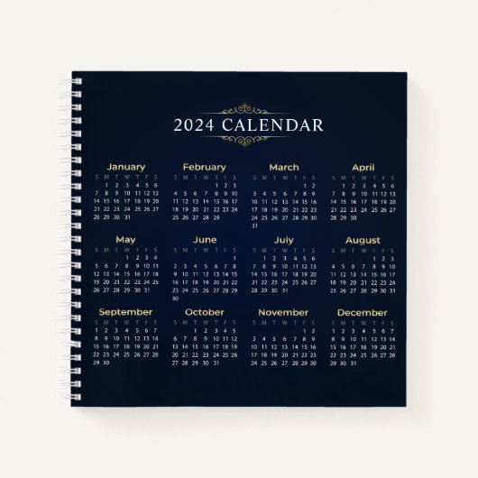 Elegant Goud en Blauw 2024 Kalender | NOTITIEBOEK (Voorkant)