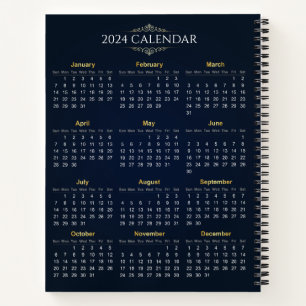 Elegant Goud en Blauw 2024 Kalender   NOTITIEBOEK
