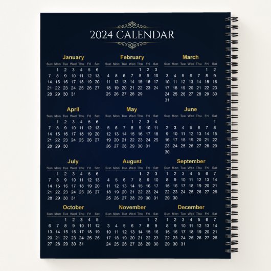 Elegant Goud en Blauw 2024 Kalender | NOTITIEBOEK (Achterkant)