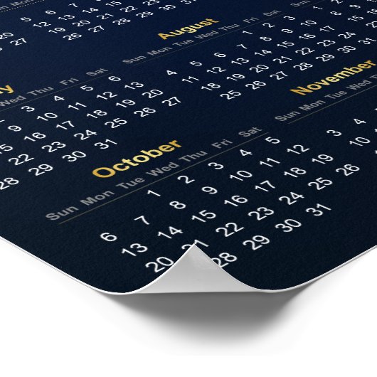 Elegant Goud en Blauw 2024 Kalender | POSTER (Hoek)