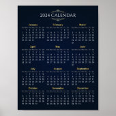 Elegant Goud en Blauw 2024 Kalender | POSTER (Voorkant)