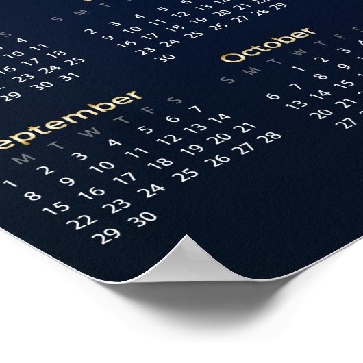 Elegant Goud en Blauw 2024 Kalender | POSTER (Hoek)