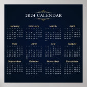Elegant Goud en Blauw 2024 Kalender | POSTER (Voorkant)