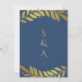 Elegant Goud en Blauw Arabisch en Engels Bruiloft Kaart (Achterkant)