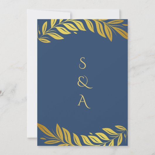 Elegant Goud en Blauw Arabisch en Engels Bruiloft Kaart (Achterkant)