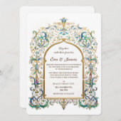 Elegant goud en blauw bruiloft vintage versiersels kaart (Voorkant / Achterkant)