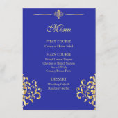 Elegant Goud en Blauw Damask Bruiloft Menu (Voorkant)