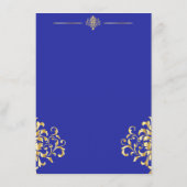 Elegant Goud en Blauw Damask Bruiloft Menu (Achterkant)