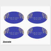 Elegant Goud en Blauw Damask Bruiloft Stickers (Vel)
