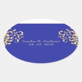 Elegant Goud en Blauw Damask Bruiloft Stickers