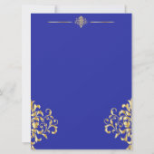 Elegant Goud en Blauw Damask Bruiloft Uitnodiging (Achterkant)