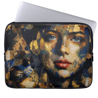 Elegant goud en blauw mozaïek vrouwenportret - Abs Laptop Sleeve