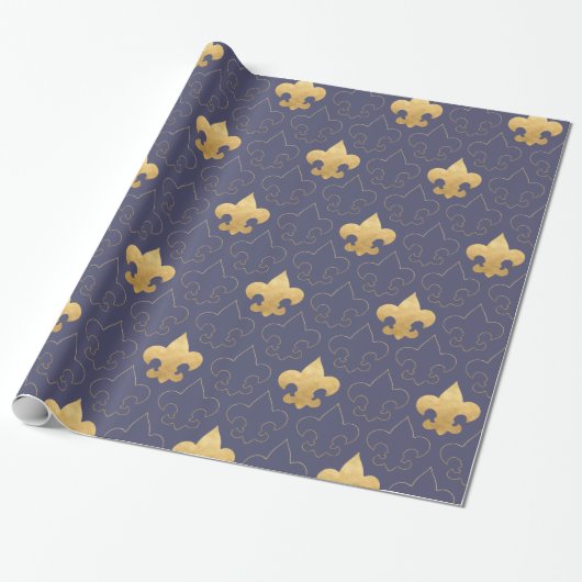 Elegant goud- en blauw omslagpapier cadeaupapier (Uitgerold)