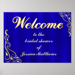 Elegant goud en blauw welkomstbord voor bruidsfees poster
