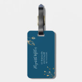 Elegant goud en blauwe florale douanenaam bagagelabel (Achterkant verticaal)