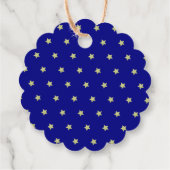 Elegant goud en blauwe ster patroon monogram bedankjes labels (Achterkant)