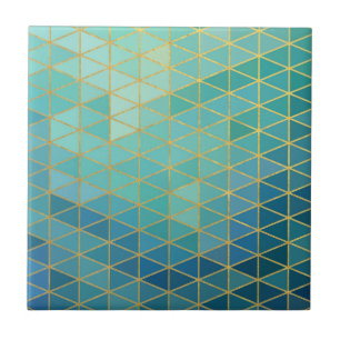 Elegant goud en blauwgroen geometrisch tegeltje