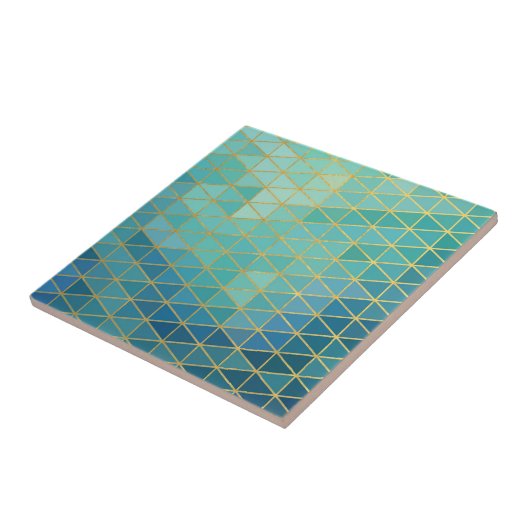 Elegant goud en blauwgroen geometrisch tegeltje (Zijkant)
