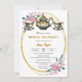 Elegant Goud en Bloemen Bruids Tea Party Kaart (Voorkant)