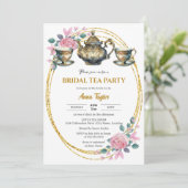 Elegant Goud en Bloemen Bruids Tea Party Kaart (Staand voorkant)