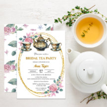 Elegant Goud en Bloemen Bruids Tea Party