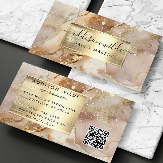 Elegant goud en blush Waterverf marmer Visitekaartje