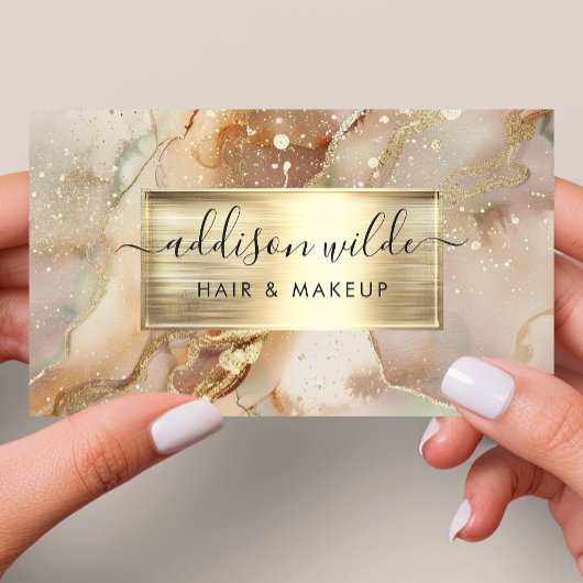 Elegant goud en blush Waterverf marmer Visitekaartje