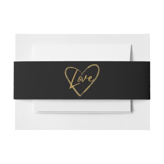 Elegant Goud en Coppertone Folie Liefde Zwart Uitnodigingen Wikkel (Voorkant Voorbeeld)