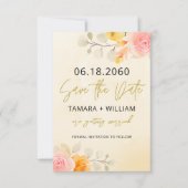 Elegant goud en crème Waterverf bloemig Save The Date (Voorkant)