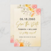 Elegant goud en crème Waterverf bloemig Save The Date (Voorkant / Achterkant)